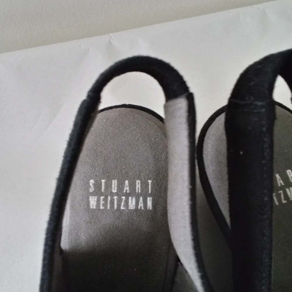 Stuart Weitzman Spando Black Nubuck Suede Strappy Slingback Wedges 7.5 M $398 - Picture 11 of 11